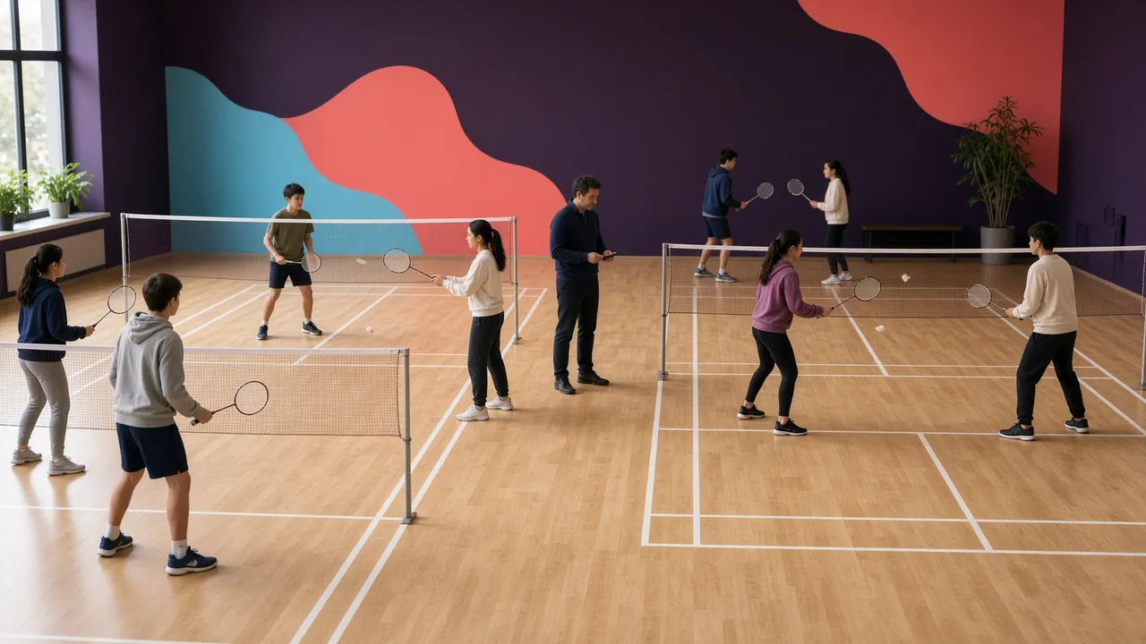 Overhead symbolic four-court badminton layout