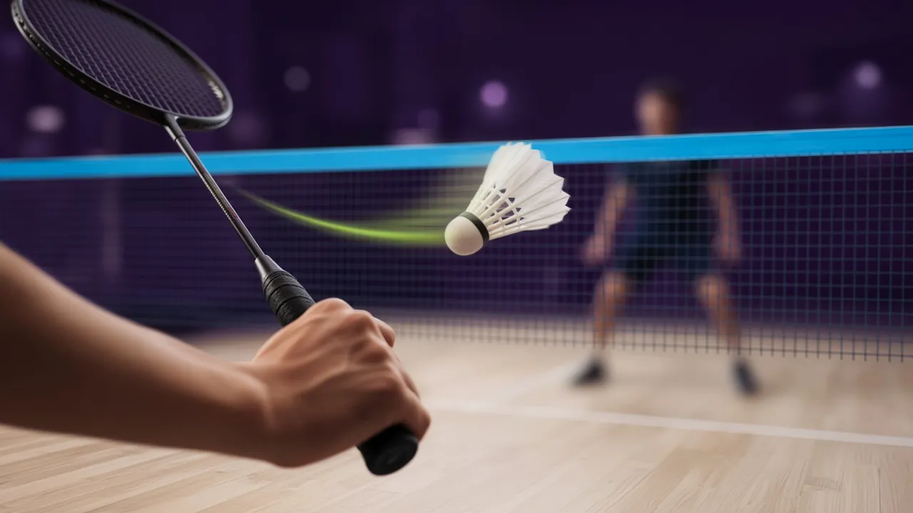 Adults sharing a badminton hall arranged into connected activity lanes